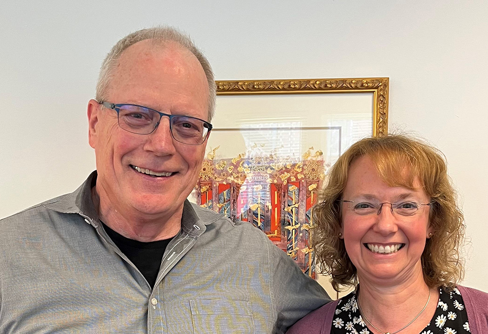 Peter Dwyer and Therese Ratliff are pictured together. Ratliff has succeeded Dwyer as director and CEO of Liturgical Press. Dwyer retired this past spring, after 33 years of service, including 21 years as the company's director. (Liturgical Press)