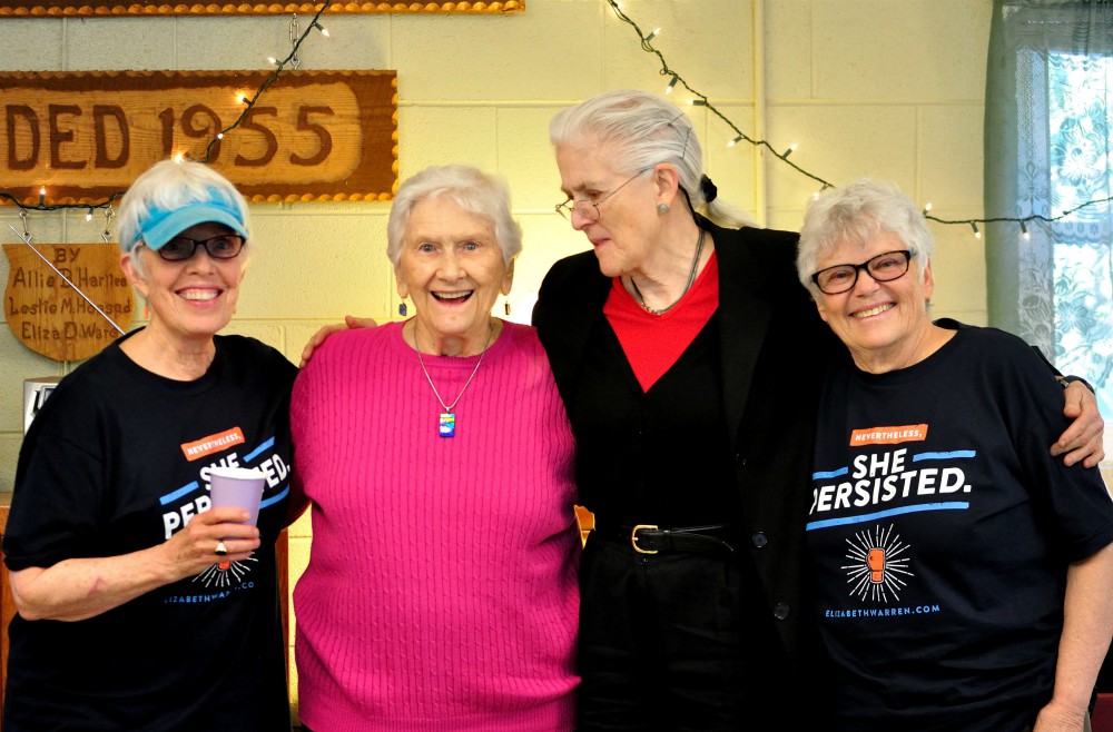 From left: Carter Heyward, Alison Cheek, Emily Hewitt and Merrill Bittner celebrate Cheek’s 90th birthday on March 31, 2017, in Brevard, North Carolina. (Darlene O’Dell)