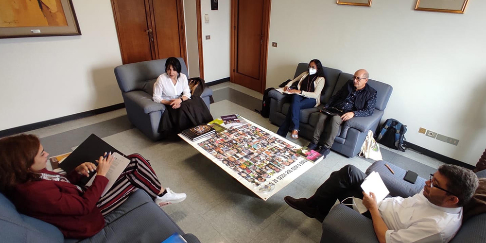 Members of the delegation meet with Emilce Cuda (top left), secretary of the Pontifical Commission for Latin America, at the Vatican. (Courtesy of Guilherme Cavalli)