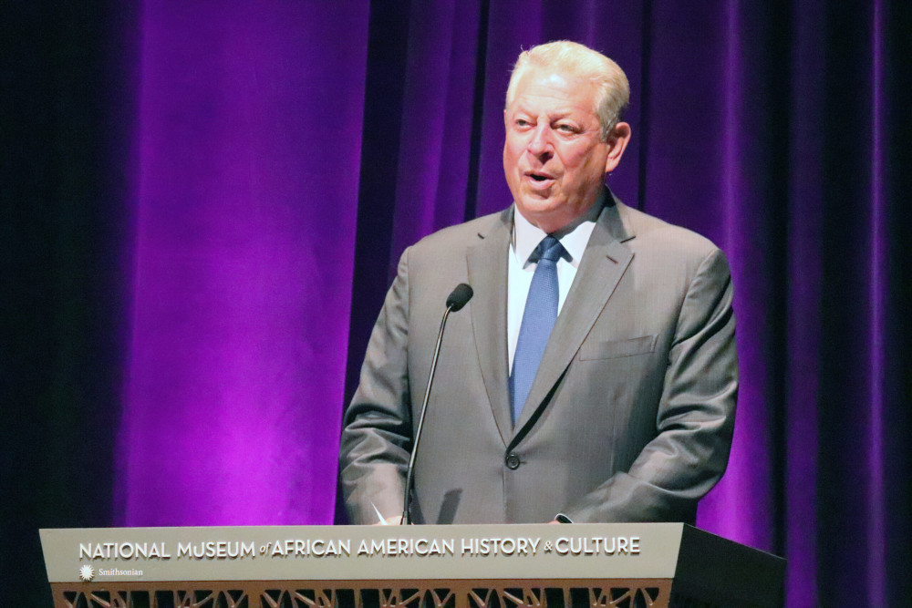 Former Vice President Al Gore speaks during an event co-hosted by the Black Interfaith Project of Interfaith America at the Oprah Winfrey Theater of the Smithsonian’s National Museum of African American History and Culture. (RNS/Adelle M. Banks)