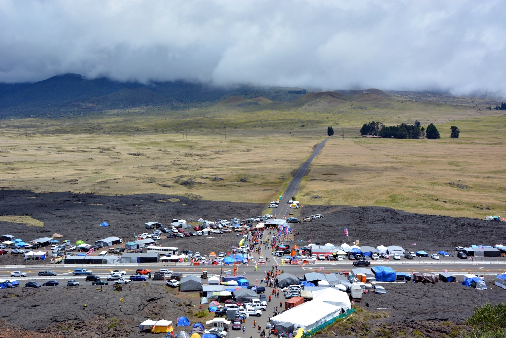 Activists — who prefer the term "protectors" — camp near an access road to Mauna Kea in Hawaii to protest a planned telescope atop the mountain. (RNS/Jack Jenkins)