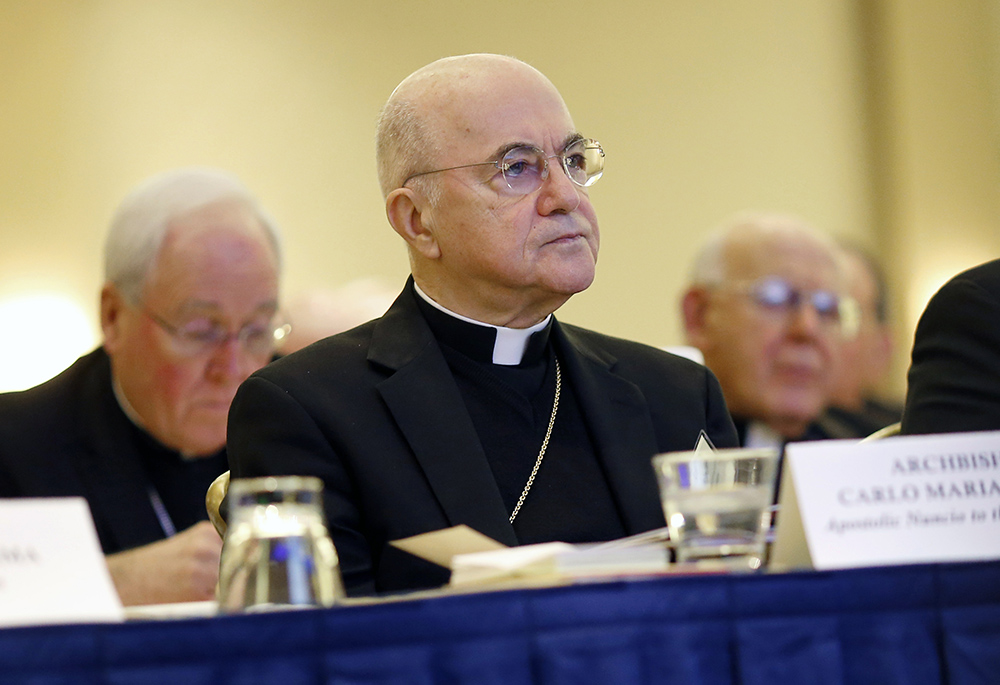 Archbishop Carlo Maria Viganò listens to remarks at the United States Conference of Catholic Bishops’ annual fall meeting on Nov. 16, 2015, in Baltimore. (RNS/AP/Patrick Semansky) Archbishop Carlo Maria Viganò listens to remarks at the United States Conference of Catholic Bishops’ annual fall meeting on Nov. 16, 2015, in Baltimore. (RNS/AP/Patrick Semansky)