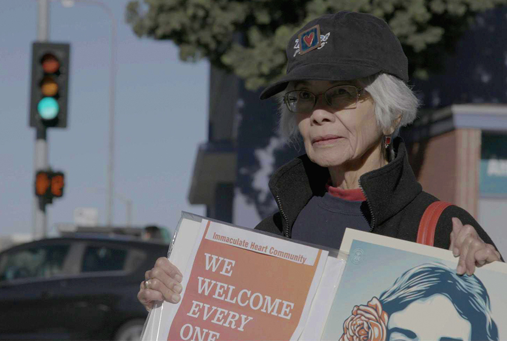Lenore Dowling of the Immaculate Heart Community at the Women's March in Los Angeles, January 2017 (Courtesy of Merman & Anchor Entertainment) Lenore Dowling of the Immaculate Heart Community at the Women's March in Los Angeles, January 2017 (Courtesy of Merman & Anchor Entertainment)