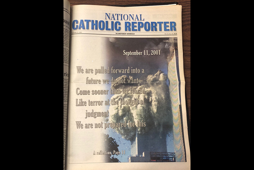 Cover to the Sept. 21, 2001 issue of NCR The cover to the Sept. 21, 2001, issue of the National Catholic Reporter (NCR photo/Jo Schierhoff)