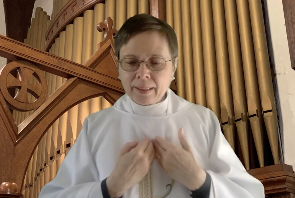 This is a screenshot from the Easter church service with St. Paul's Episcopal Church and St. Thomas' Church. The Rev. Norma Schmidt was the main preacher during this service. (Courtesy of Celina Kim Chapman)