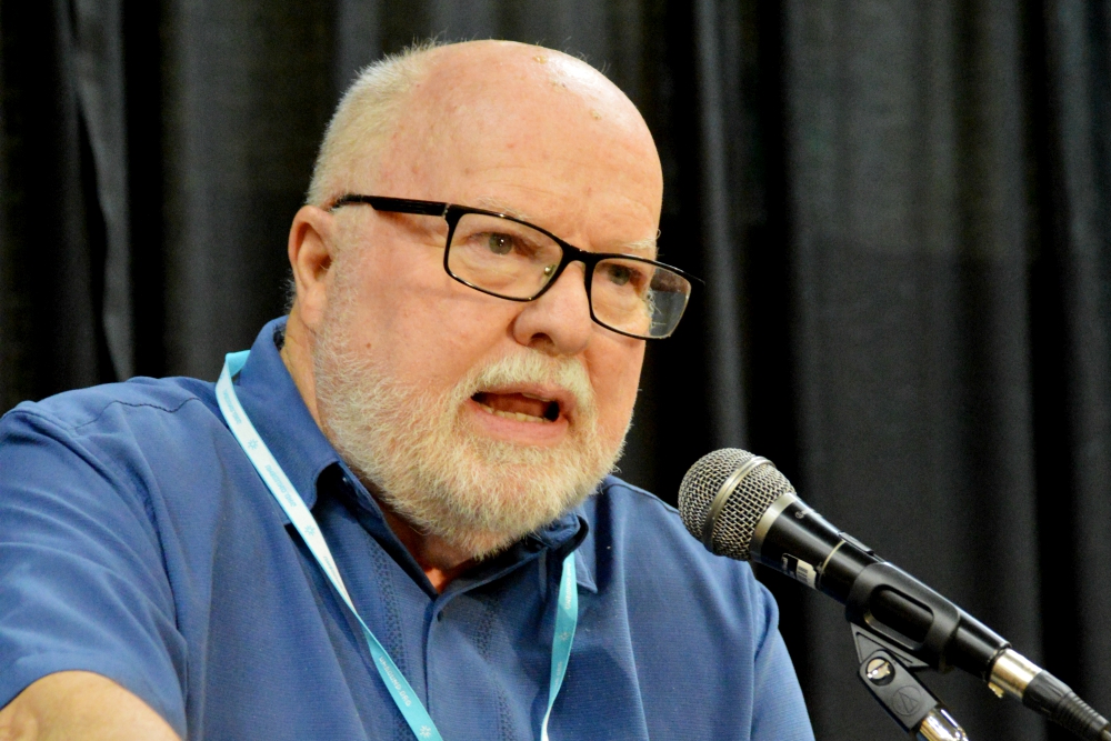 Franciscan Fr. Richard Rohr addresses the Association of U.S. Catholic Priests' annual Assembly June 26 in Albuquerque, New Mexico. (Courtesy of AUSCP/Paul Leingang)