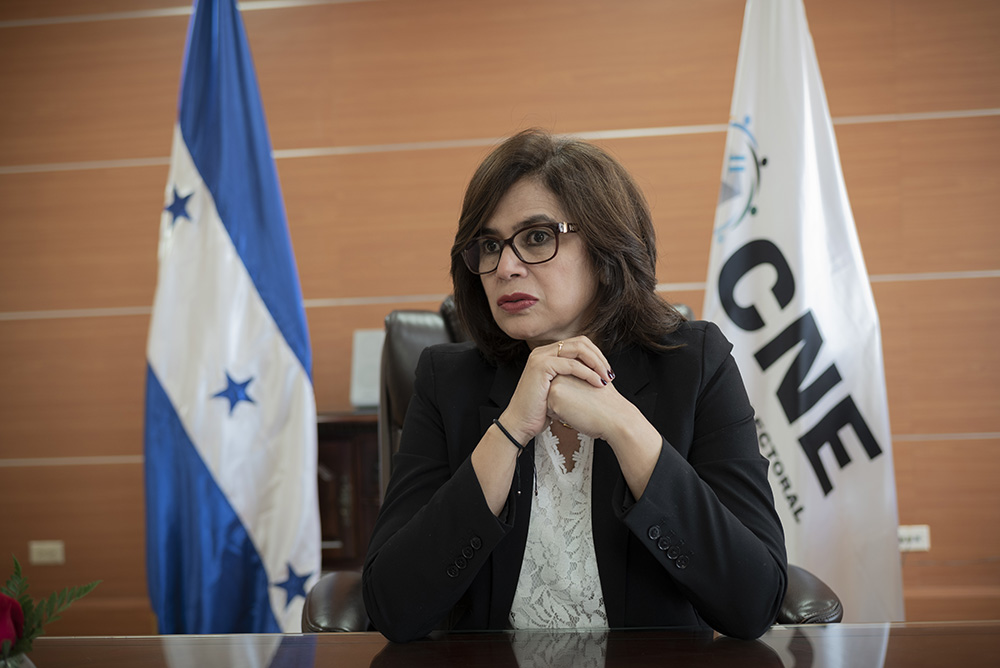 Rixi Moncada is a member of the newly created National Election Council, tasked with voter registration and certification of the final vote count, in her office in the Honduran capital, Tegucigalpa. (Manuel Ortiz Escámez)