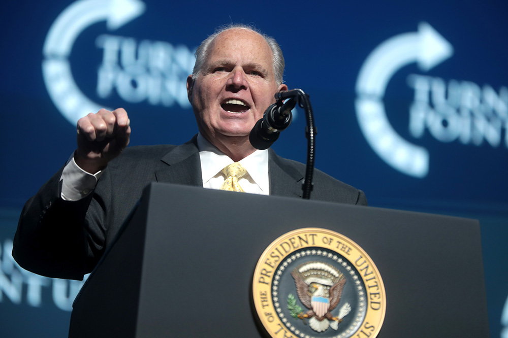 Rush Limbaugh speaks at the December 2019 Student Action Summit hosted by Turning Point USA in West Palm Beach, Florida. (Wikimedia Commons/Gage Skidmore)