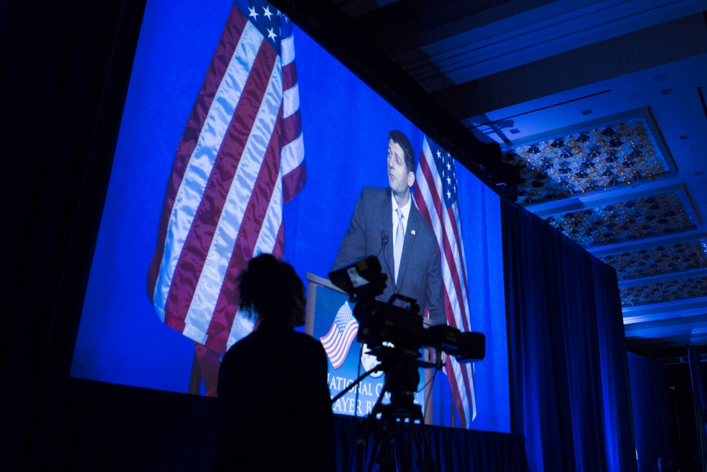 House Speaker Paul Ryan, R-Wisconsin speaks during the National Catholic Prayer Breakfast May 24 in Washington. (CNS/Tyler Orsburn) House Speaker Paul Ryan, R-Wisconsin speaks during the National Catholic Prayer Breakfast May 24 in Washington. (CNS/Tyler Orsburn)