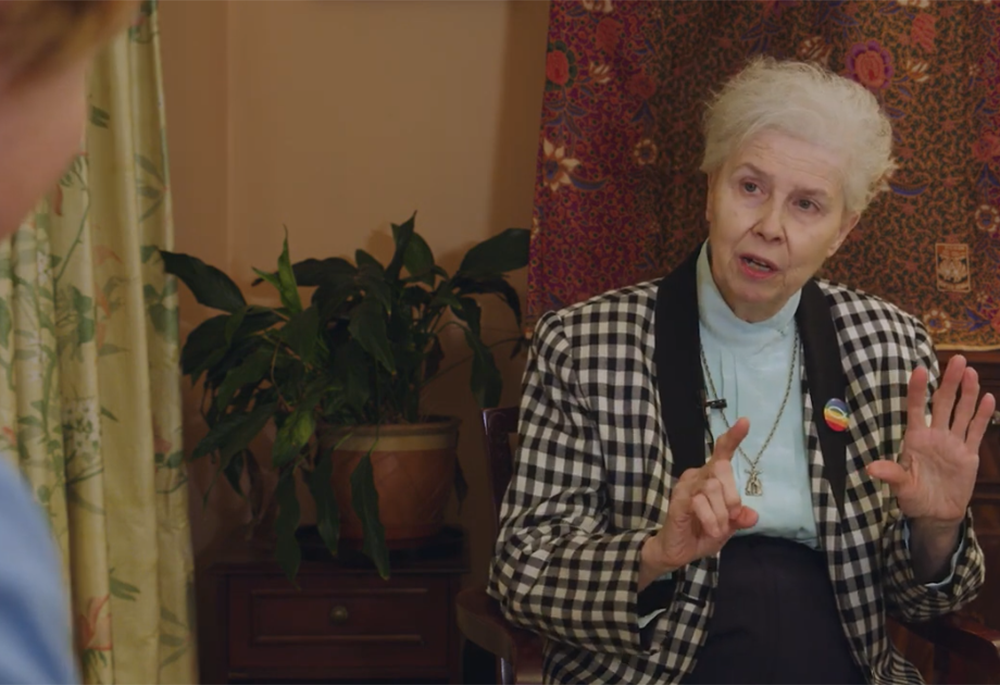 Loretto Sr. Jeannine Gramick speaks in Dublin to Ursula Halligan, spokesperson for the lay reform group We Are Church Ireland. (NCR screenshot/We Are Church Ireland)