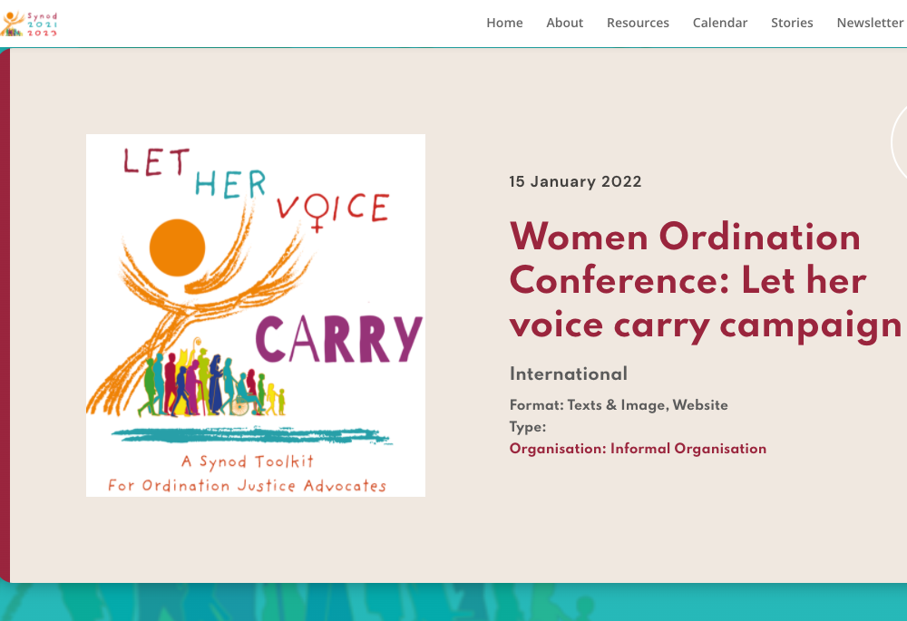 The Vatican has included Women's Ordination Conference on its website Synodrsources.org, with links to the organization's synod resources for the Catholic Church's ongoing synodal process. (NCR screenshot)