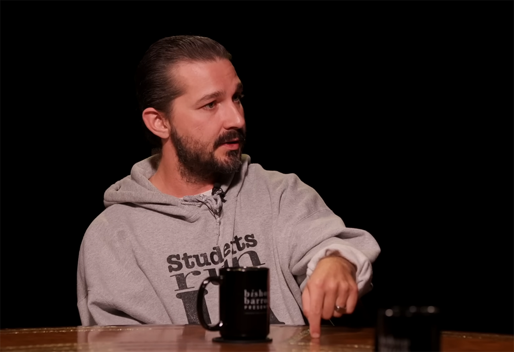 Actor Shia LaBeouf gestures during an interview with Bishop Robert Barron. (YouTube screenshot/Bishop Robert Barron) Actor Shia LaBeouf gestures during an interview with Bishop Robert Barron. (YouTube screenshot/Bishop Robert Barron)