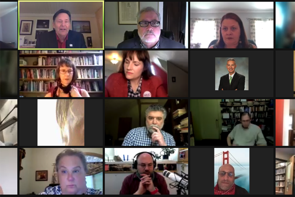 A May 26 press conference with people representing the American Association of University Professors to discuss a report detailing investigations into shared governance violations at eight institutions (NCR screenshot) A May 26 press conference with people representing the American Association of University Professors to discuss a report detailing investigations into shared governance violations at eight institutions (NCR screenshot)