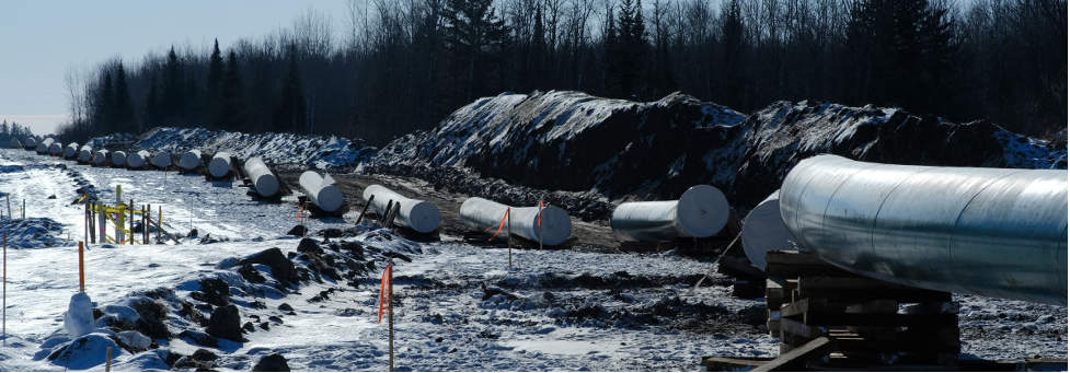 Sections of pipe await placement near Grand Rapids, Minnesota, for the Enbridge Line 3 project. (Photo by Mary Annette Pember, Indian Country Today) Sections of pipe await placement near Grand Rapids, Minnesota, for the Enbridge Line 3 project. (Photo by Mary Annette Pember, Indian Country Today)