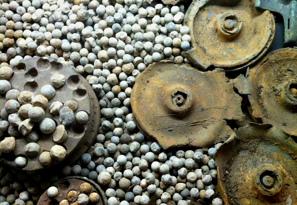 Shrapnel from World War I is displayed at In Flanders Fields Museum in Ypres, Belgium. (Wikimedia Commons/Sandra Fauconnier)