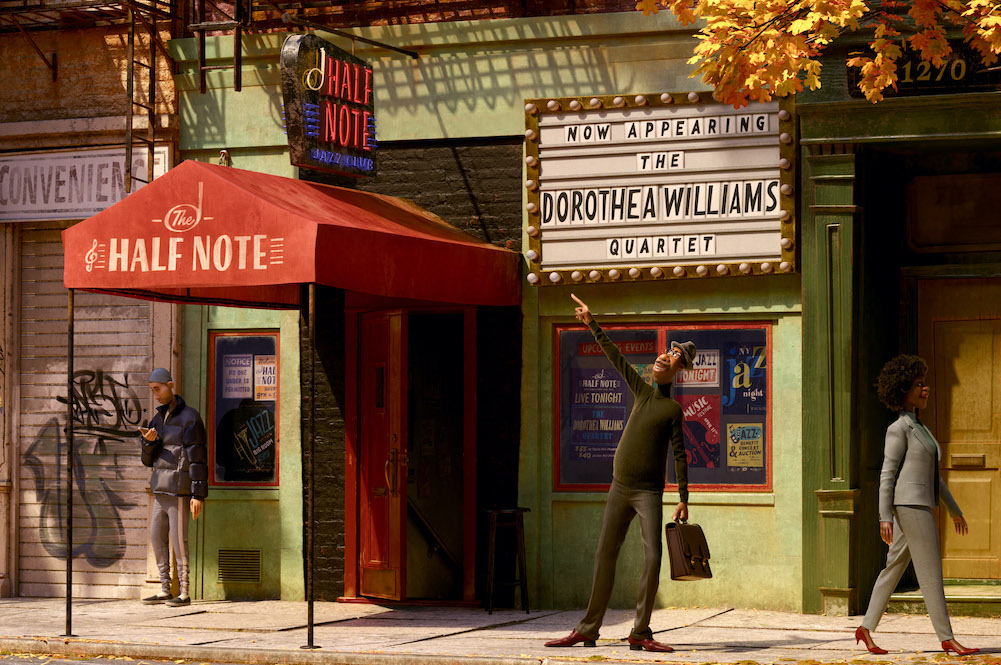 Detail from a scene in "Soul," showing Joe Gardner, a music teacher, getting excited about joining Dorothea Williams' band. (Disney/Pixar)