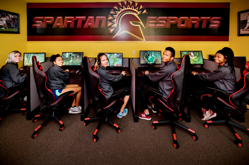 St. Thomas Aquinas College students at the esports facility on campus in Sparkill, New York (STAC Athletics/Dorice Arden)
