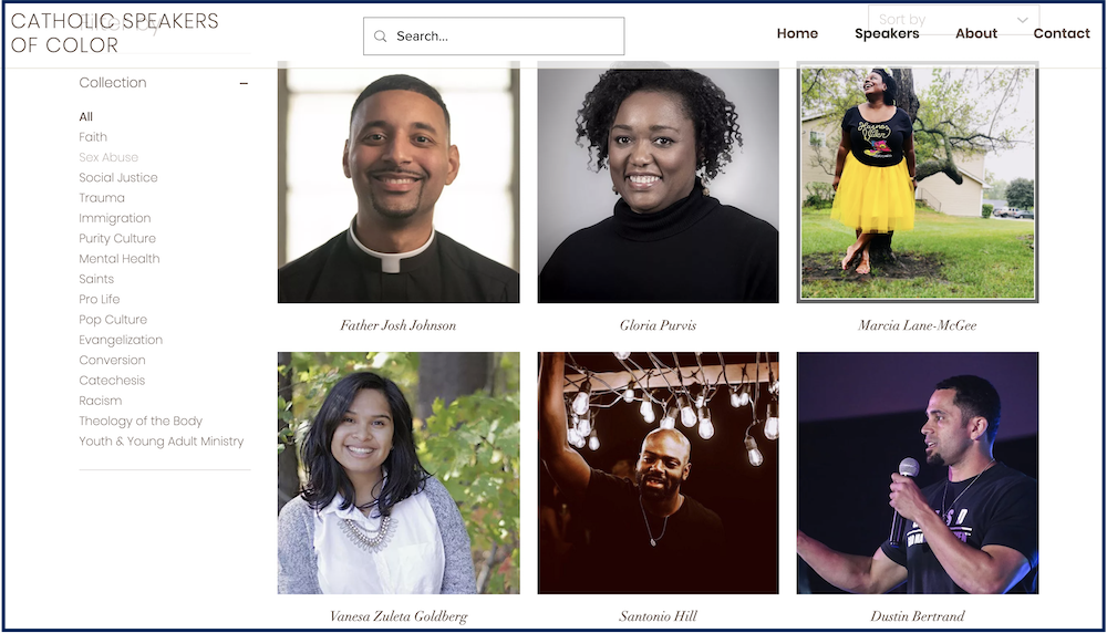 Catholic Speakers of Color, catholicspeakersofcolor.com, currently has profile and contact information for 53 people. (NCR screenshot)