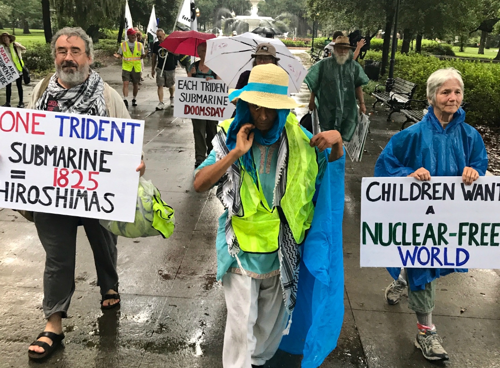 Peace activists begin an 11-day, 110-mile "Disarm Trident Peace Walk" from Savannah, Georgia, to the Kings Bay Naval Submarine Base in St. Marys, Georgia, Sept. 4. (Steve Dear)