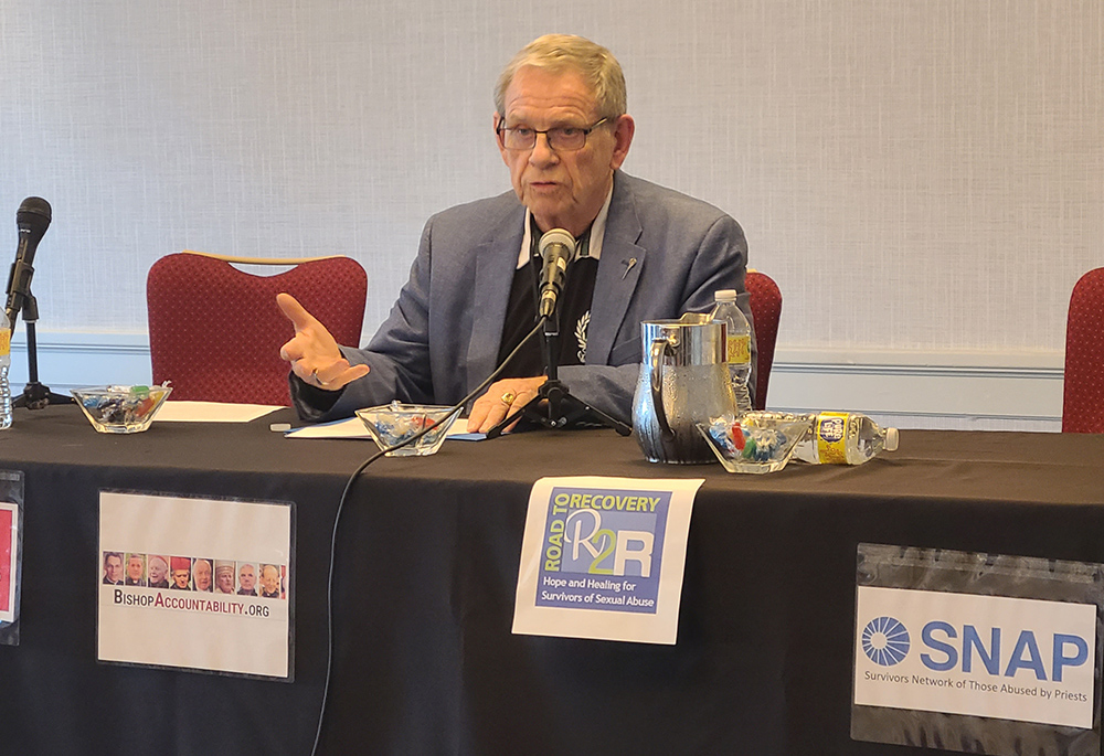 Tom Doyle, who sacrificed a once-promising clerical career to become an outspoken advocate for clergy sex abuse survivors, speaks during a June 4 conference in Quincy, Massachusetts. (NCR/Brian Fraga) Tom Doyle, who sacrificed a once-promising clerical career to become an outspoken advocate for clergy sex abuse survivors, speaks during a June 4 conference in Quincy, Massachusetts. (NCR/Brian Fraga)