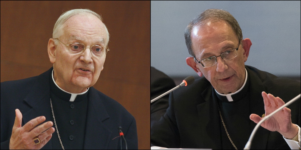 From left: Bishop Donald Trautman, retired bishop of Erie, Pennsylvania, and Bishop Lawrence Persico, Erie's current bishop (CNS photos/Nancy Wiechec, Tyler Orsburn) From left: Bishop Donald Trautman, retired bishop of Erie, Pennsylvania, and Bishop Lawrence Persico, Erie's current bishop (CNS photos/Nancy Wiechec, Tyler Orsburn)