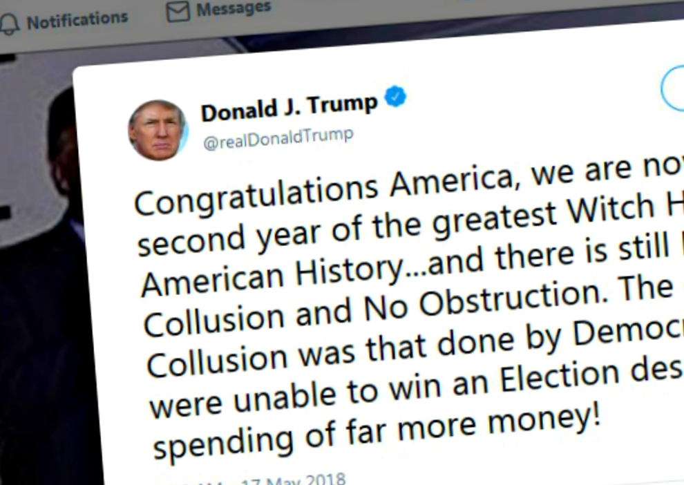 A screen capture of one of President Donald Trump's tweets on May 17