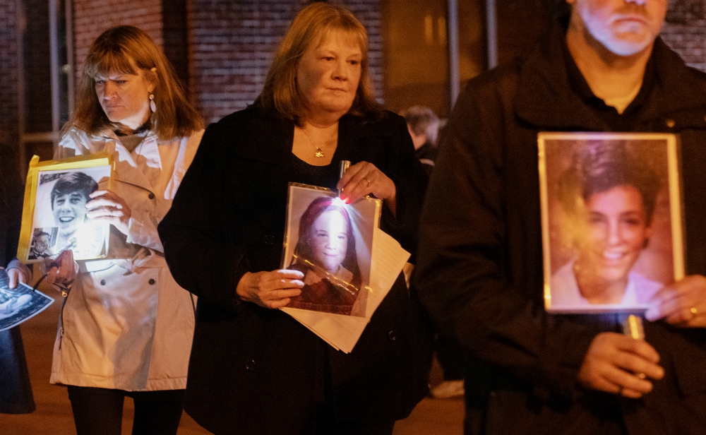 Supporters of Survivors Network of those Abused by Priests walk in memory of abuse victims outside the Nov. 12 assembly of the U.S. Conference of Catholic Bishops in Baltimore. (CNS/Catholic Review/Kevin J. Parks) Supporters of Survivors Network of those Abused by Priests walk in memory of abuse victims outside the Nov. 12 assembly of the U.S. Conference of Catholic Bishops in Baltimore. (CNS/Catholic Review/Kevin J. Parks)