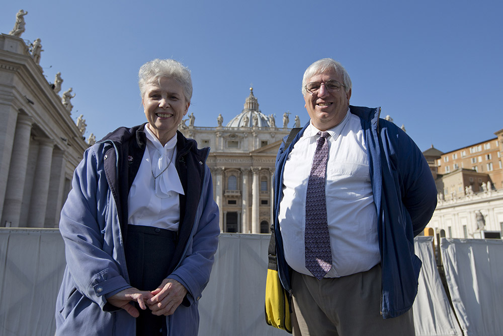 Loretto Sr. Jeannine Gramick and Frank DeBernardo, executive director of New Ways Ministry, at the Vatican in 2015 (AP/Andrew Medichini)