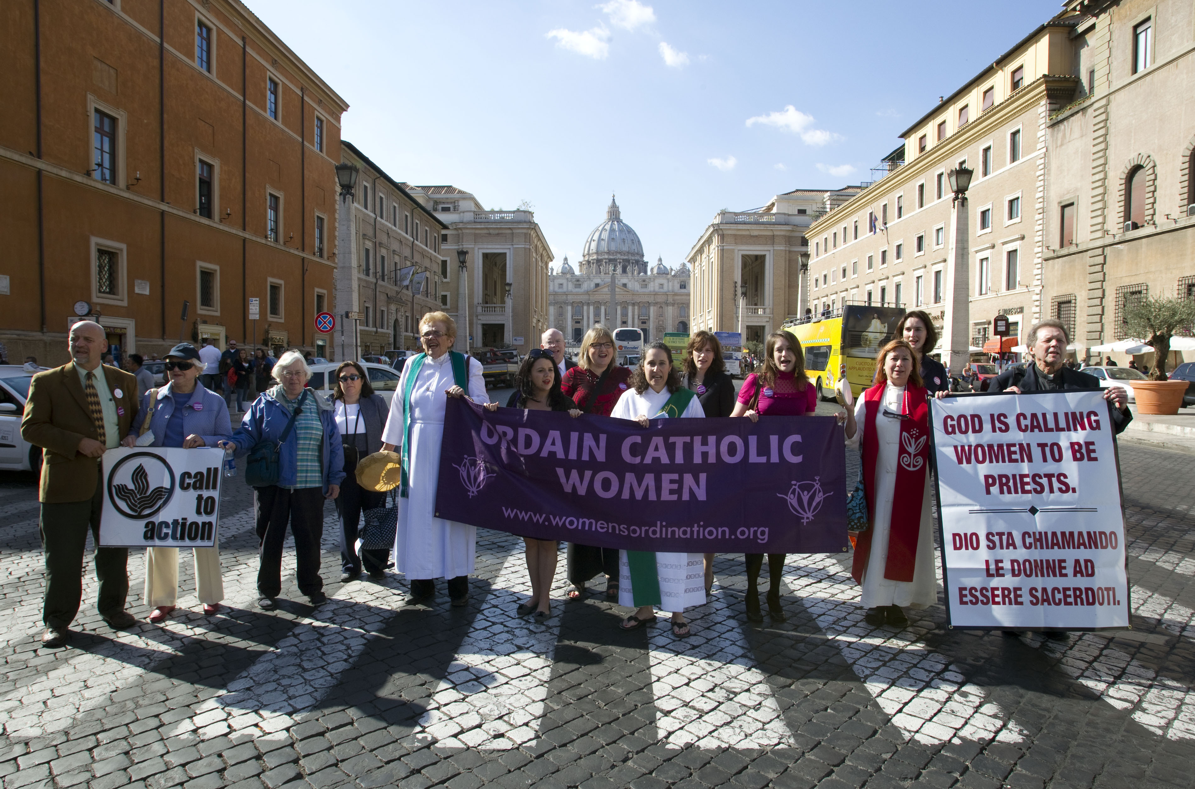 Members of the Women's Ordination Conference group stage a protest in front of St. Peter's Basilica, in Rome, on Oct. 17, 2011. (AP Photo/Andrew Medichini, File) Members of the Women's Ordination Conference group stage a protest in front of St. Peter's Basilica, in Rome, on Oct. 17, 2011. (AP Photo/Andrew Medichini, File)