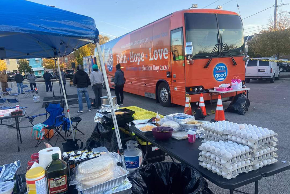 The Vote Common Good bus is pictured in Philadelphia Nov. 3. (Patrick Carolan) The Vote Common Good bus is pictured in Philadelphia Nov. 3. (Patrick Carolan)