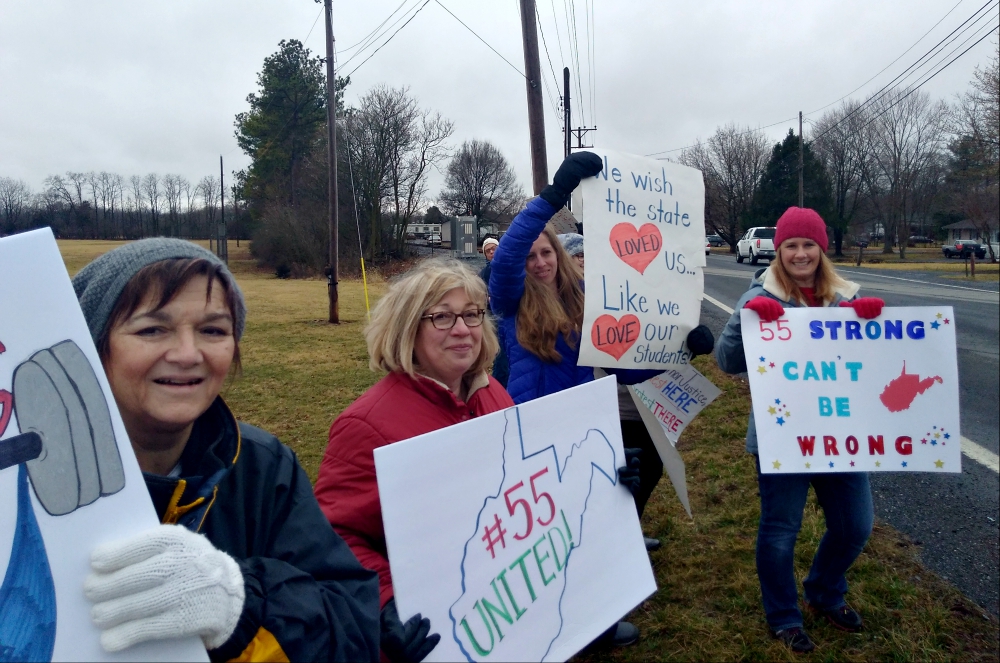 Teachers strike on Feb. 23 at Bunker Hill Elementary School in Berkeley County, West Virginia. (Wikimedia Commons/Eric Bourgeois) Teachers strike on Feb. 23 at Bunker Hill Elementary School in Berkeley County, West Virginia. (Wikimedia Commons/Eric Bourgeois)