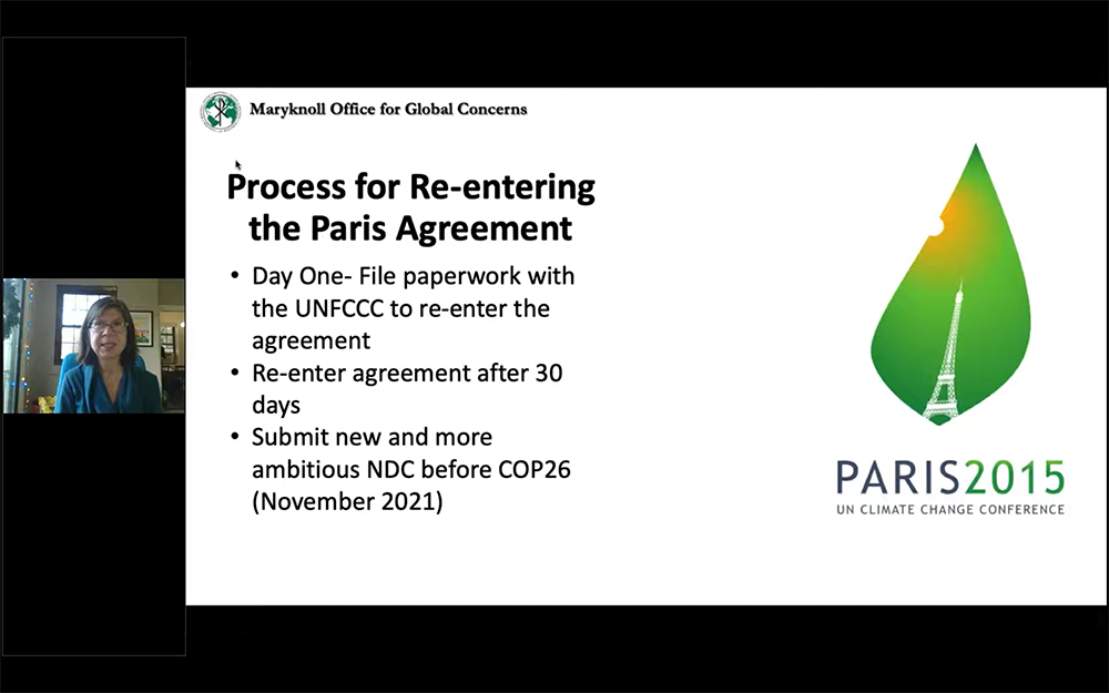 Chloe Noël, project coordinator on faith, economy and ecology for the Maryknoll Office for Global Concerns, speaks during the Dec. 10 webinar hosted by the Catholic Climate Covenant. (NCR screenshot/YouTube/Catholic Climate Covenant)