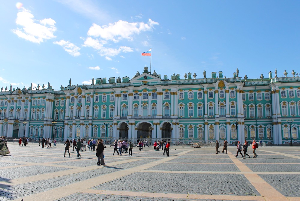Exterior of the Winter Palace in St. Petersburg, Russia, from Palace Square