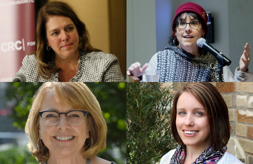 Top: Kerry Robinson (CNS/Gregory A. Shemitz); Cecilia González-Andrieu (Flickr/LMU Library). Bottom: Joan Rosenhauer (JRS); Arlene Montevecchio (St. Mary's College).