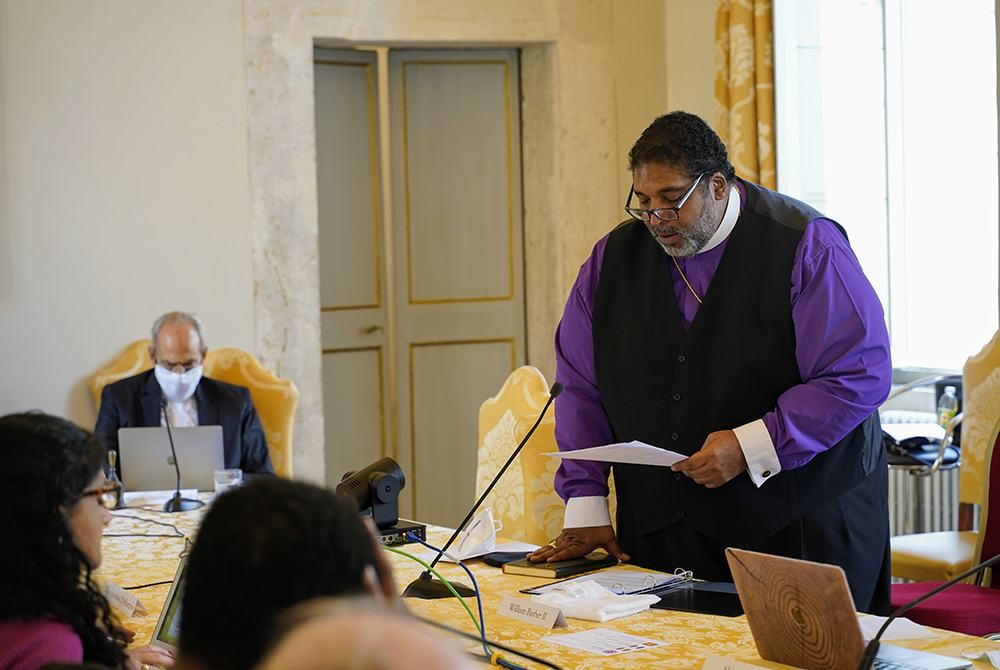 The Rev. William Barber II, a Protestant minister and co-chair of the Poor People's Campaign, speaks Oct. 4 at the Vatican. (Courtesy of Gabriella Clare Marino)