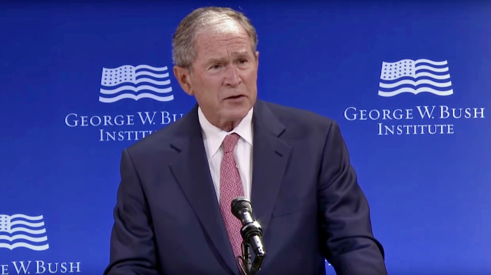 Former President George W. Bush addresses the Bush Institute forum "Spirit of Liberty: At Home, in the World" in New York City Oct. 19. (YouTube/The Bush Center)