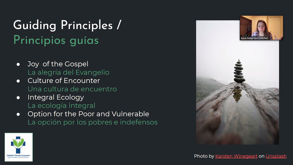 Screenshot from Feb. 23 online event presented by Catholic Climate Covenant, with Anna Robertson, the group's new director of youth and young adult mobilization