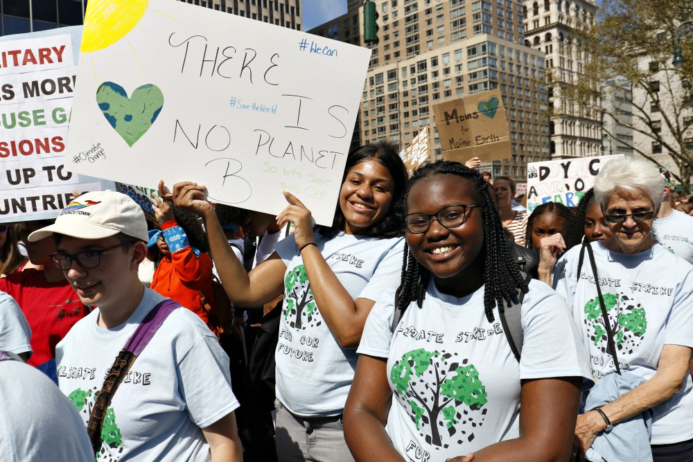 Students from St. Joseph High School in Brooklyn, New York, participate in the Global Climate Strike in New York City Sept. 20, 2019. (CNS/Gregory A. Shemitz)