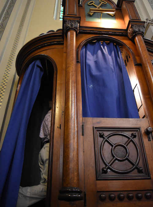 A confessional booth at Old St. Mary's Church in Detroit. (CNS photo/Mike Stechschulte)