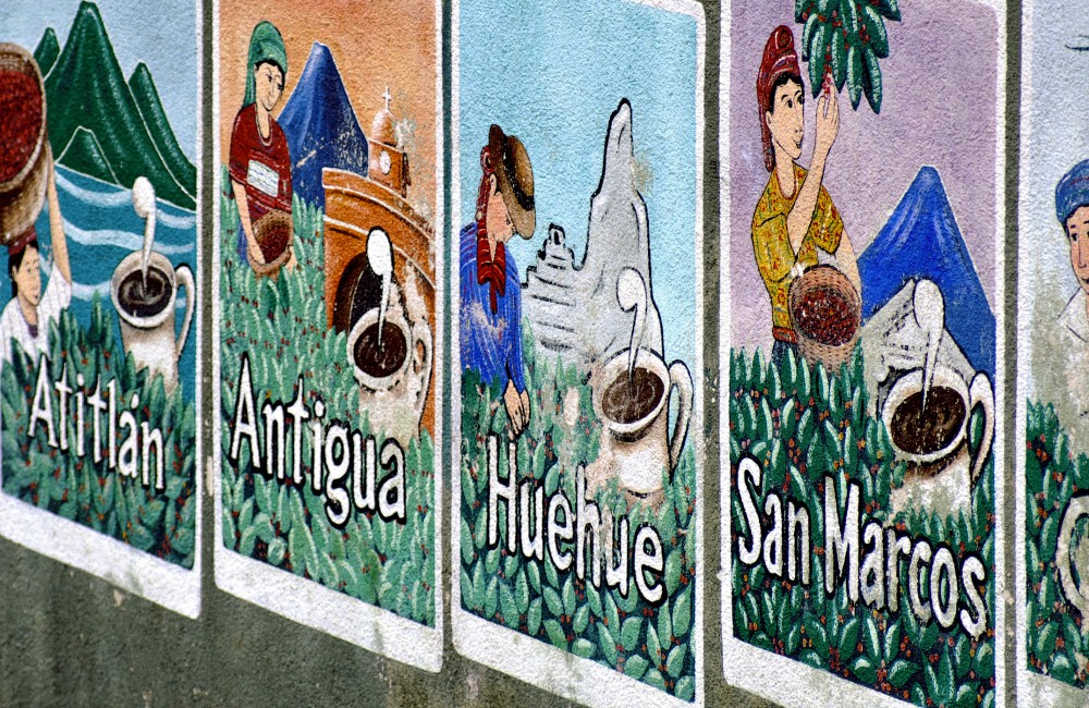 A mural in the Guatemalan town of San Pedro la Laguna shows the coffee culture of the region. (Dreamstime/Markjonathank)