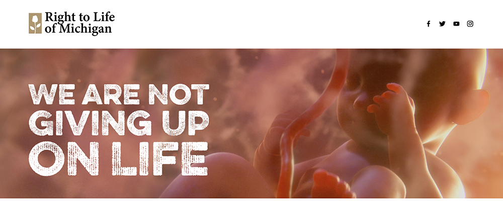 The event page for the "We Are Not Giving Up On Life" virtual fundraising event for Right to Life of Michigan (NCR screenshot/Notgivinguponlife.org)