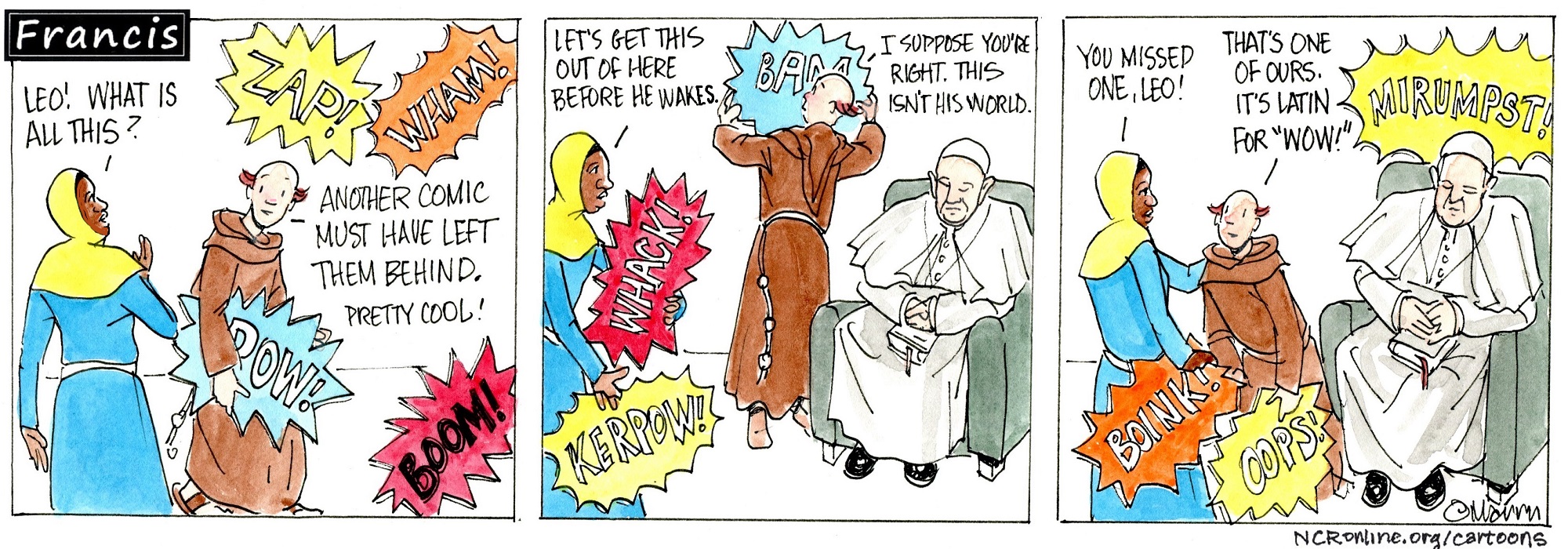 Francis, the comic strip: "ZAP! WHAM! BOOM!" This was all left behind.