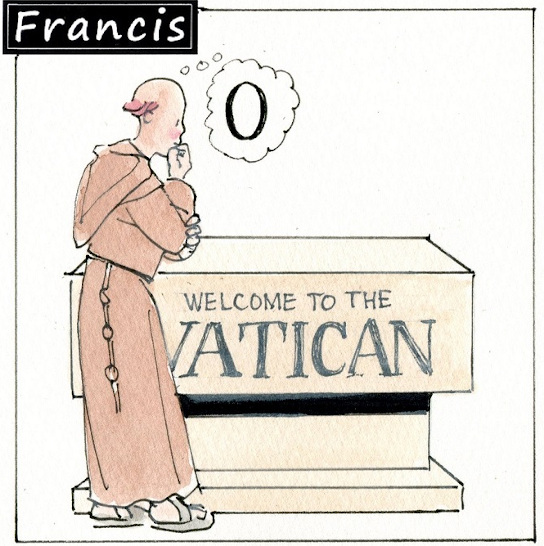 Francis, the comic strip: Brother Leo, Francis and Gabby are taking a little vacation.