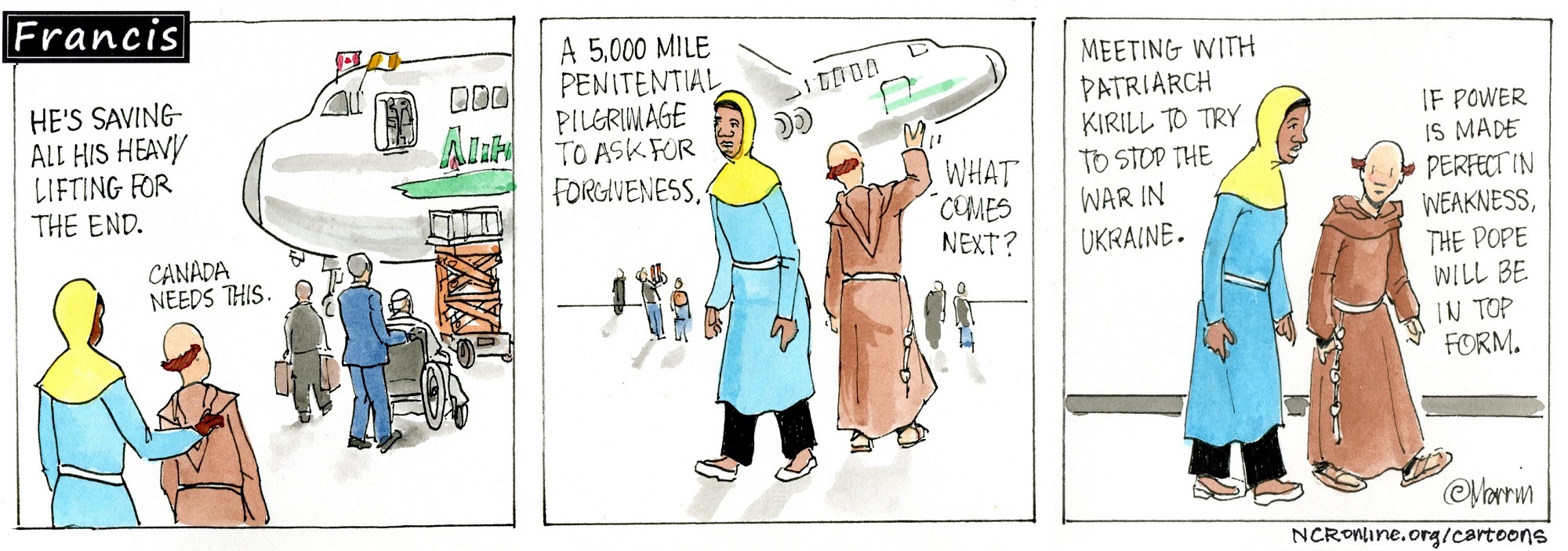 Francis, the comic strip: Francis is saving all his heavy lifting for the end.