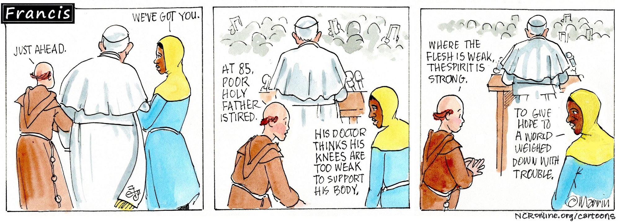 Francis, the comic strip: Francis is tired, but as Gabby says, "We've got you."