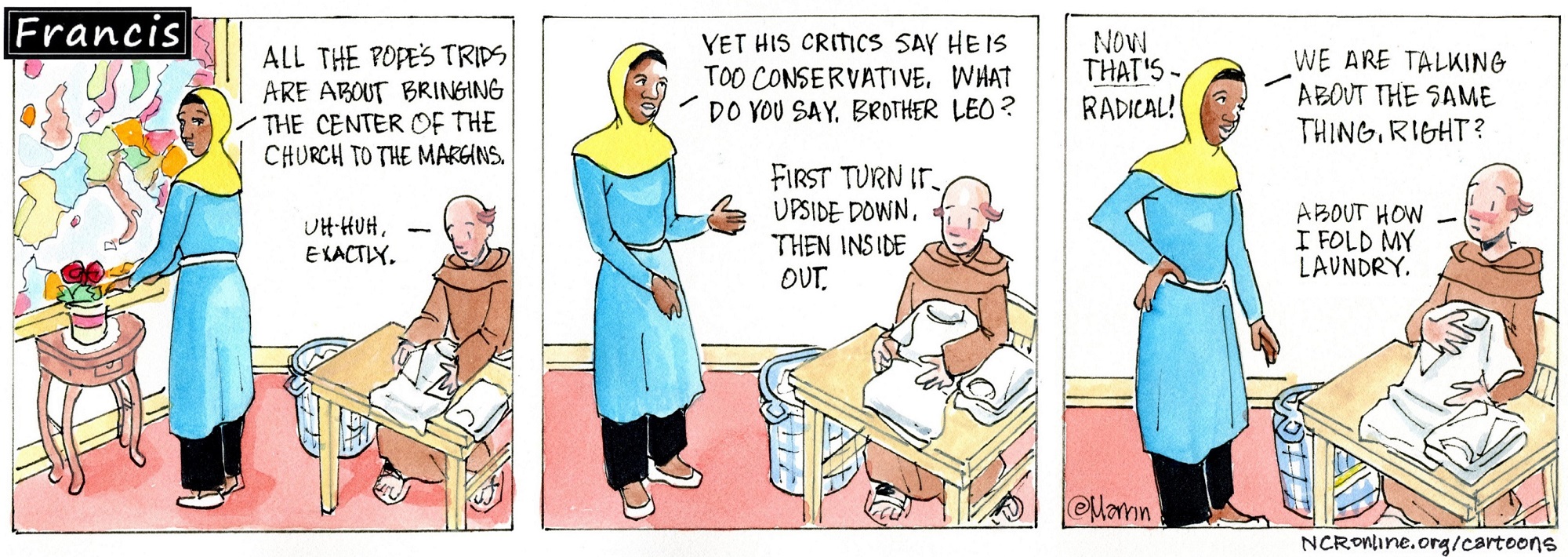 Francis, the comic strip: How do you bring the center to the margins?