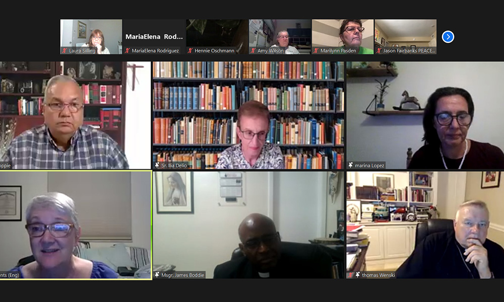 Lee Ann Clements, bottom left, marine scientist and chair of the committee on integral ecology for the Diocese of St. Augustine, Florida, speaks during the virtual Laudato Si' workshop Aug. 17. (NCR screenshot)