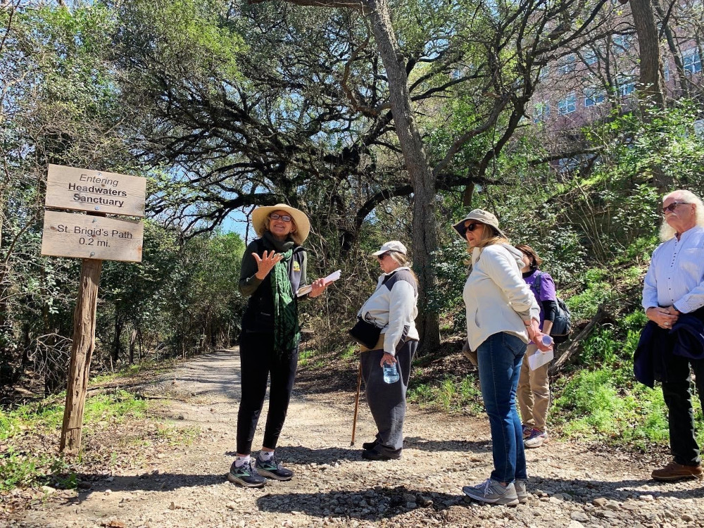 Sylvia Maddox, a former professor with the University of the Incarnate Word, leads an annual prayer walk through San Antonio's only nature sanctuary, Headwaters Sanctuary, to help people reconnect to nature and the divine. (Alexandra Applegate)