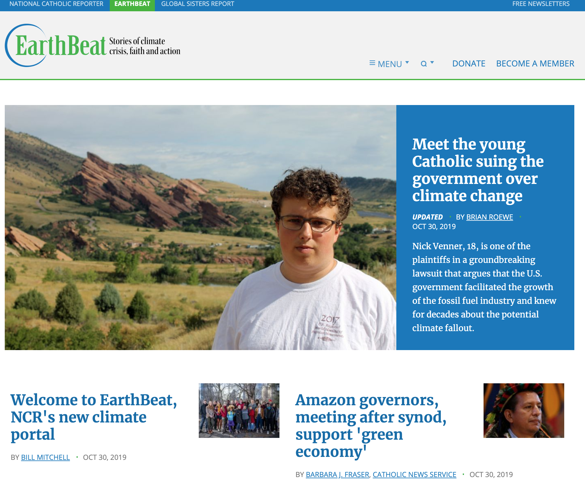 Screenshot of the EarthBeat homepage Screenshot of the EarthBeat homepage