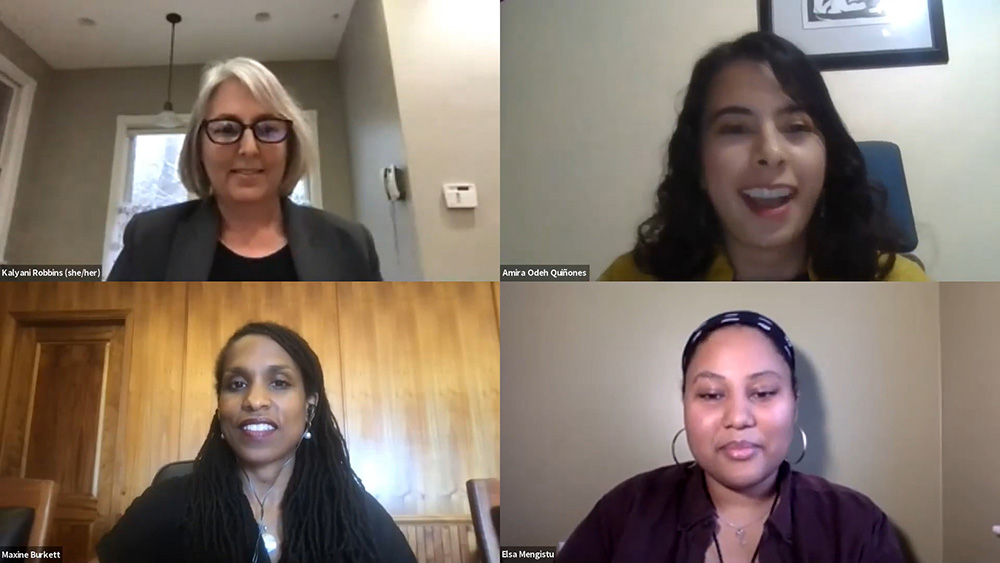 Panelists discuss the implications of climate change on migration and race during a March 16 session of the Loyola University Chicago annual climate change conference. (NCR screenshot)